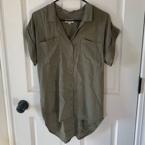 Button-Up Blouse with Rolled Sleeves - Olive
